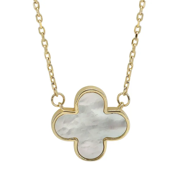 10k Gold Pearl Four Leaf Clover Necklace