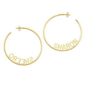 14k Gold 1mm Thick 5cm Diameter Custom Name Hoops