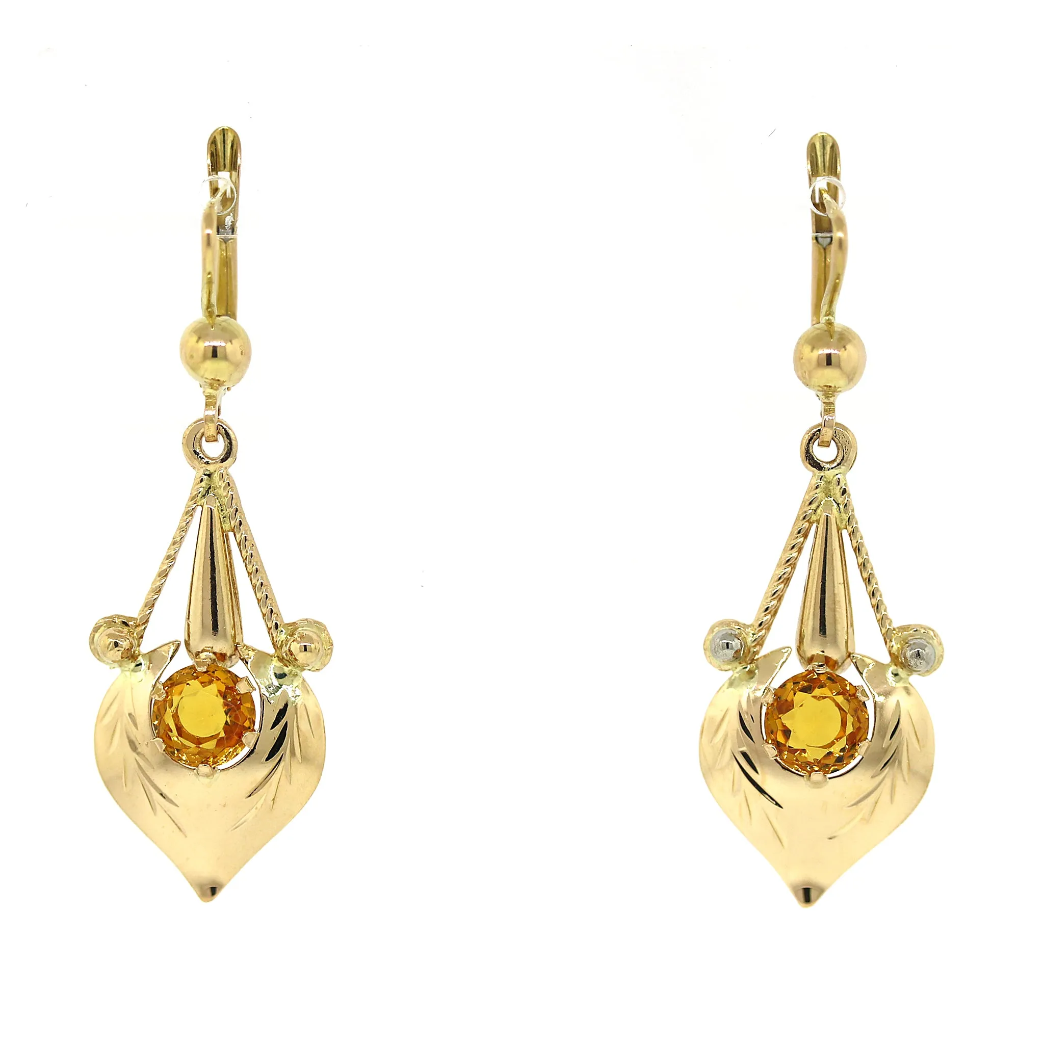 14k Gold and Citrine Hanging Earrings