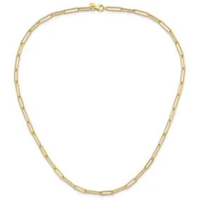 14K Gold Paperclip Link Necklace with Alternating Rope Textured Links