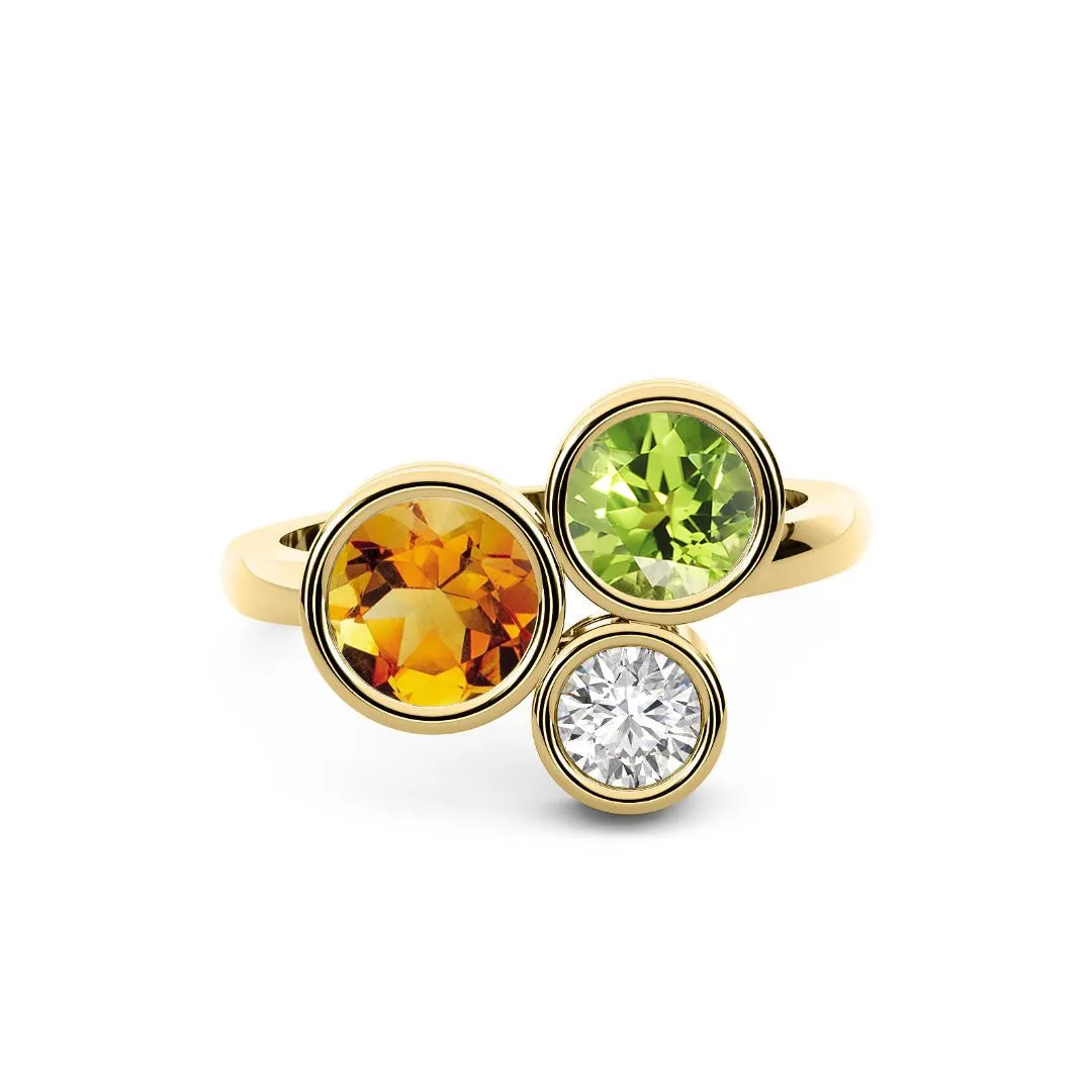 14k Rose Gold 0.25ct ttw Citrine, Peridot, & Diamond Bubble Ring