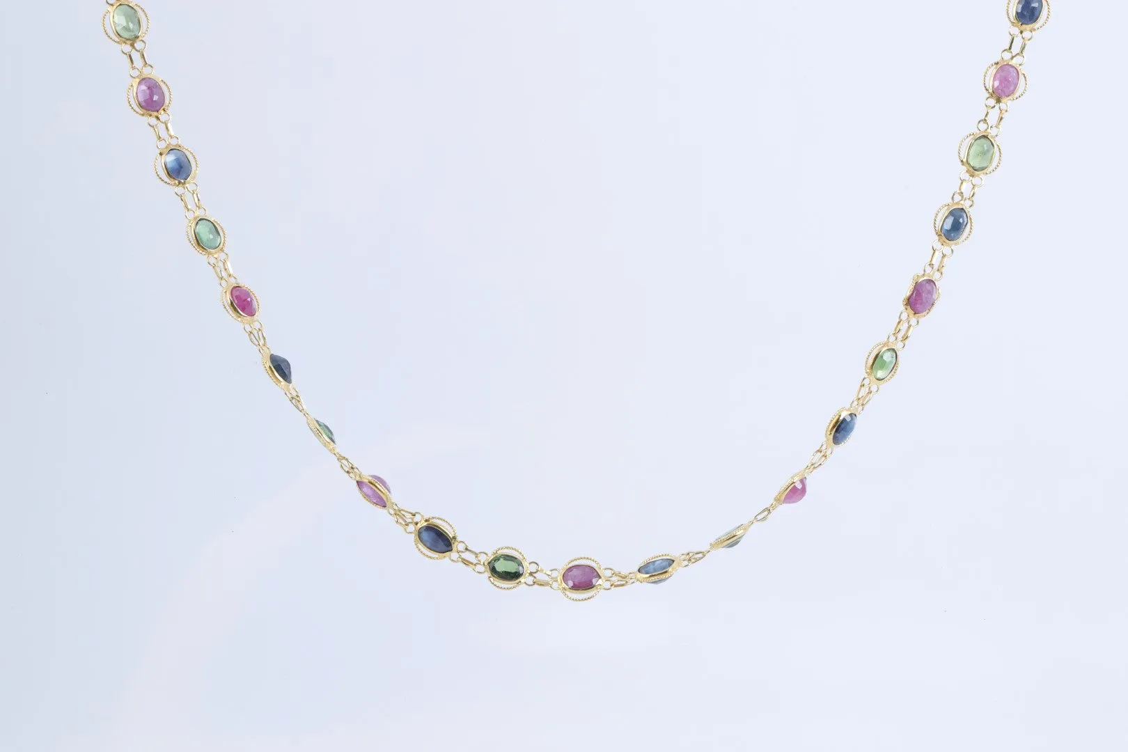 27" 18k Yellow Gold 15.00tcw Ruby & Sapphire Necklace (8.72g.)