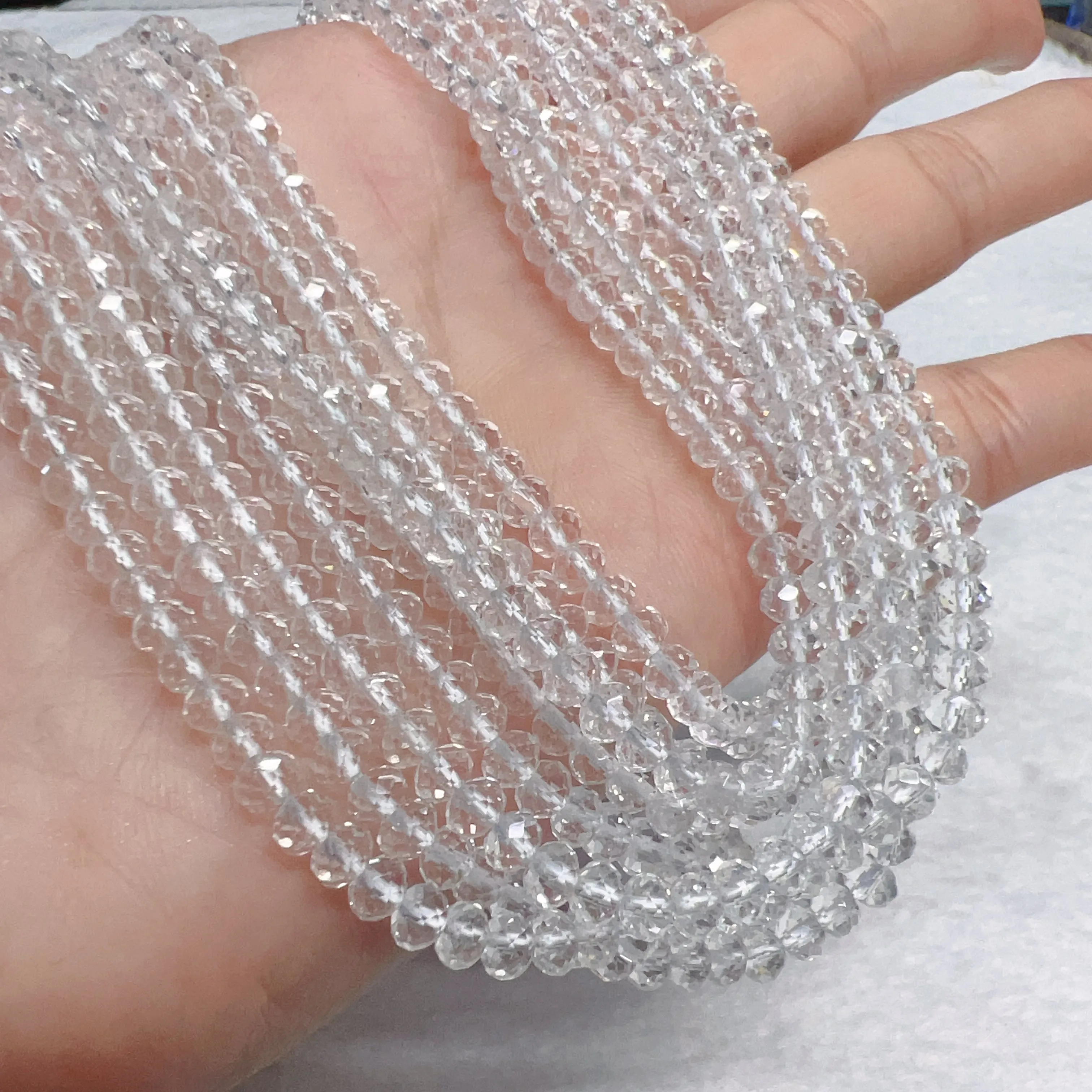 3x4mm Best Quality In Strand Natural Faceted Clear Quartz Rondelle Beads for DIY Jewelry Projects