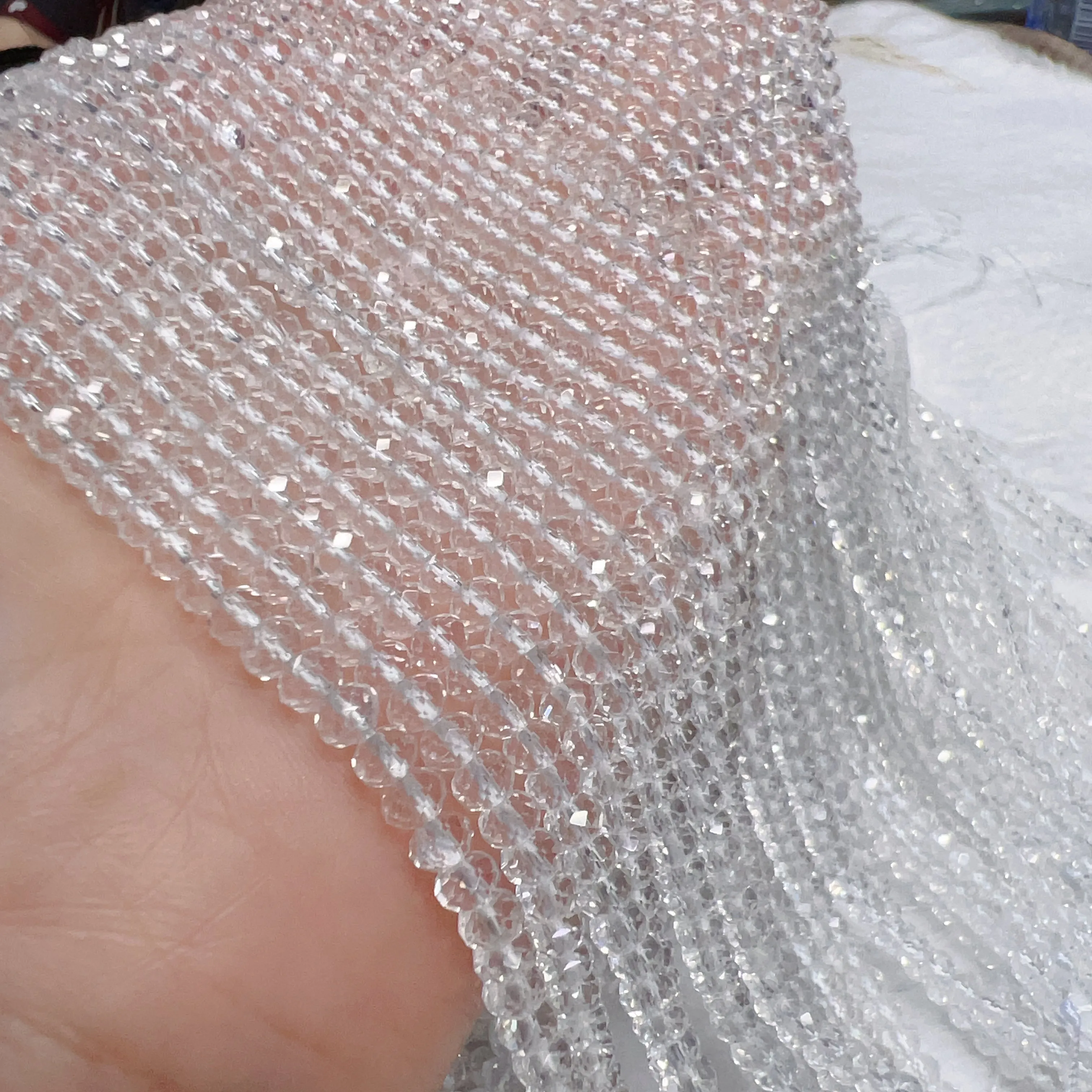 3x4mm Best Quality In Strand Natural Faceted Clear Quartz Rondelle Beads for DIY Jewelry Projects