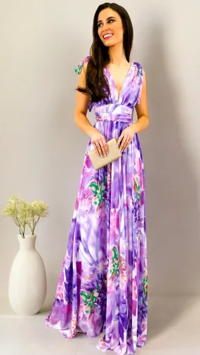 A1738 Lilac Floral Maxi Dress