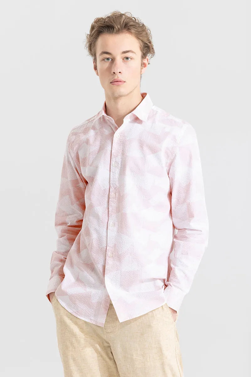 Abstract Patch Pink Seersucker Shirt