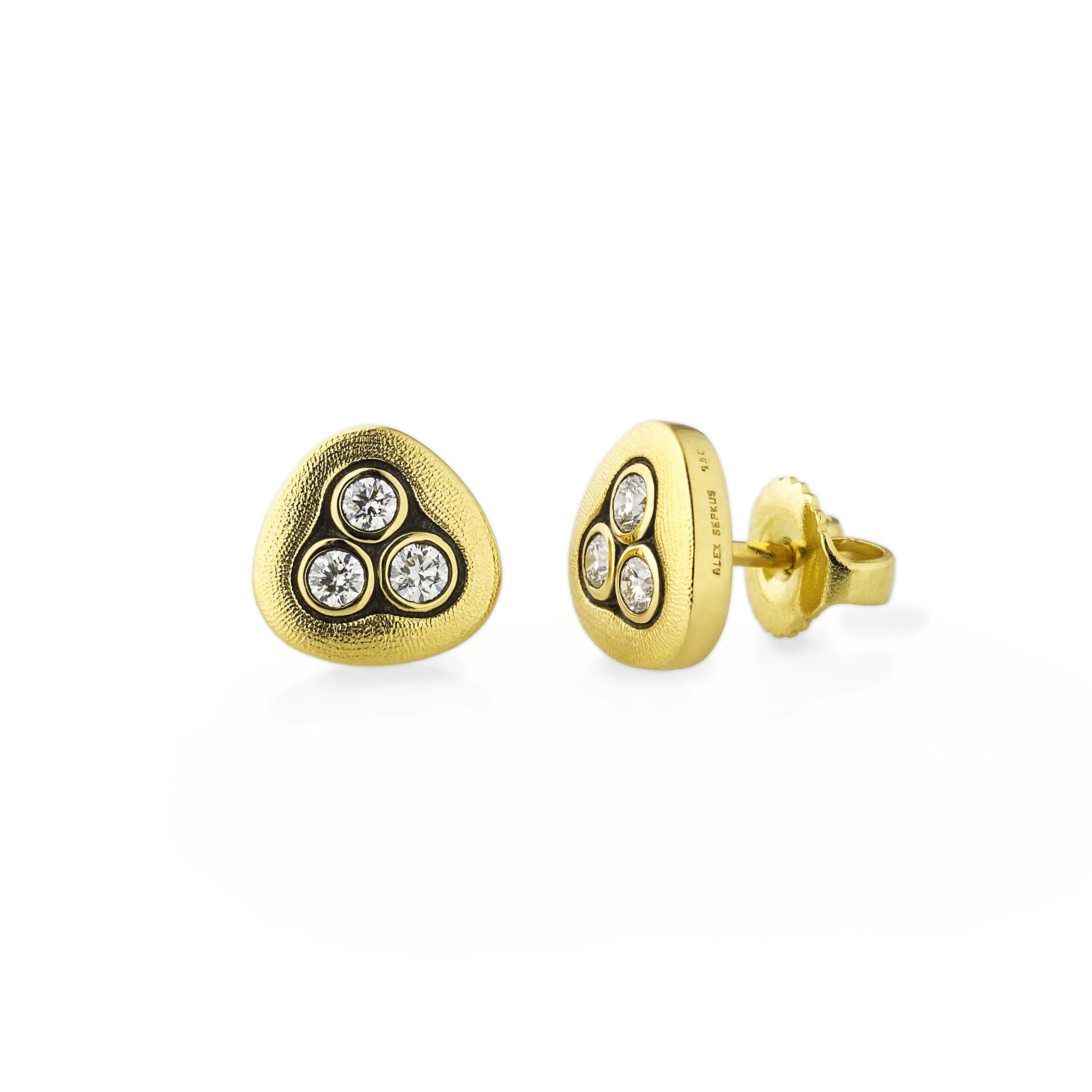 ALEX SEPKUS 18K YELLOW GOLD 'SWIRLING WATER' STUD EARRINGS CONTAINING 6 ROUND DIAMONDS