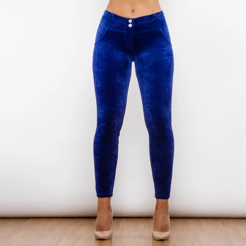 Blue Chenille Middle Waist Lifting Leggings