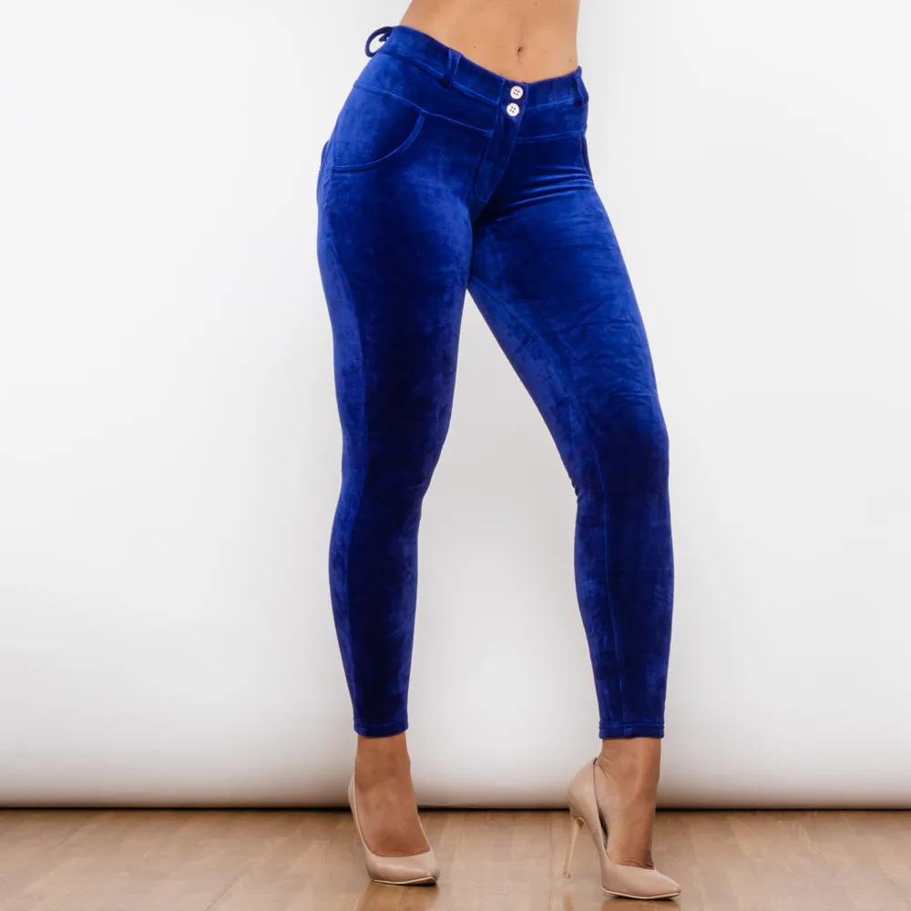 Blue Chenille Middle Waist Lifting Leggings