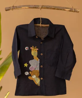 Blue handwoven cotton cartoon print shirt