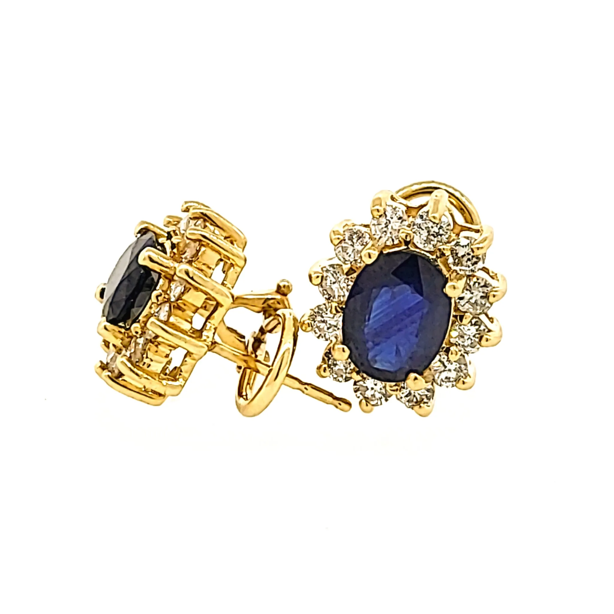 Blue Sapphire and Diamond Cluster Earrings