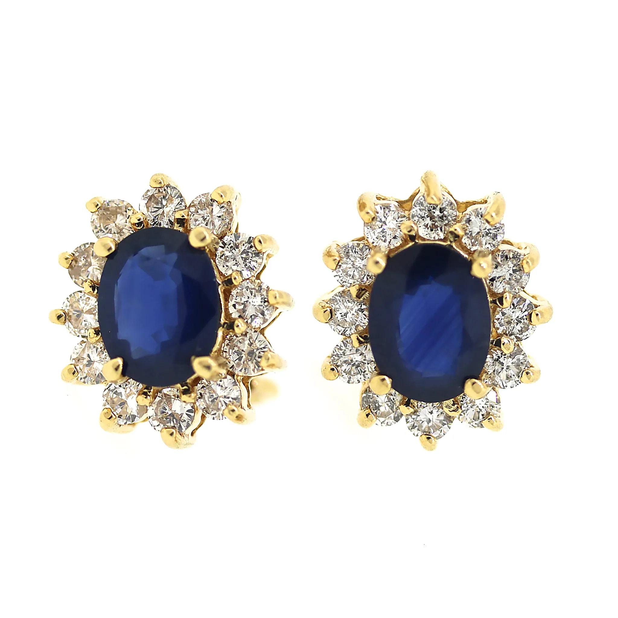 Blue Sapphire and Diamond Cluster Earrings