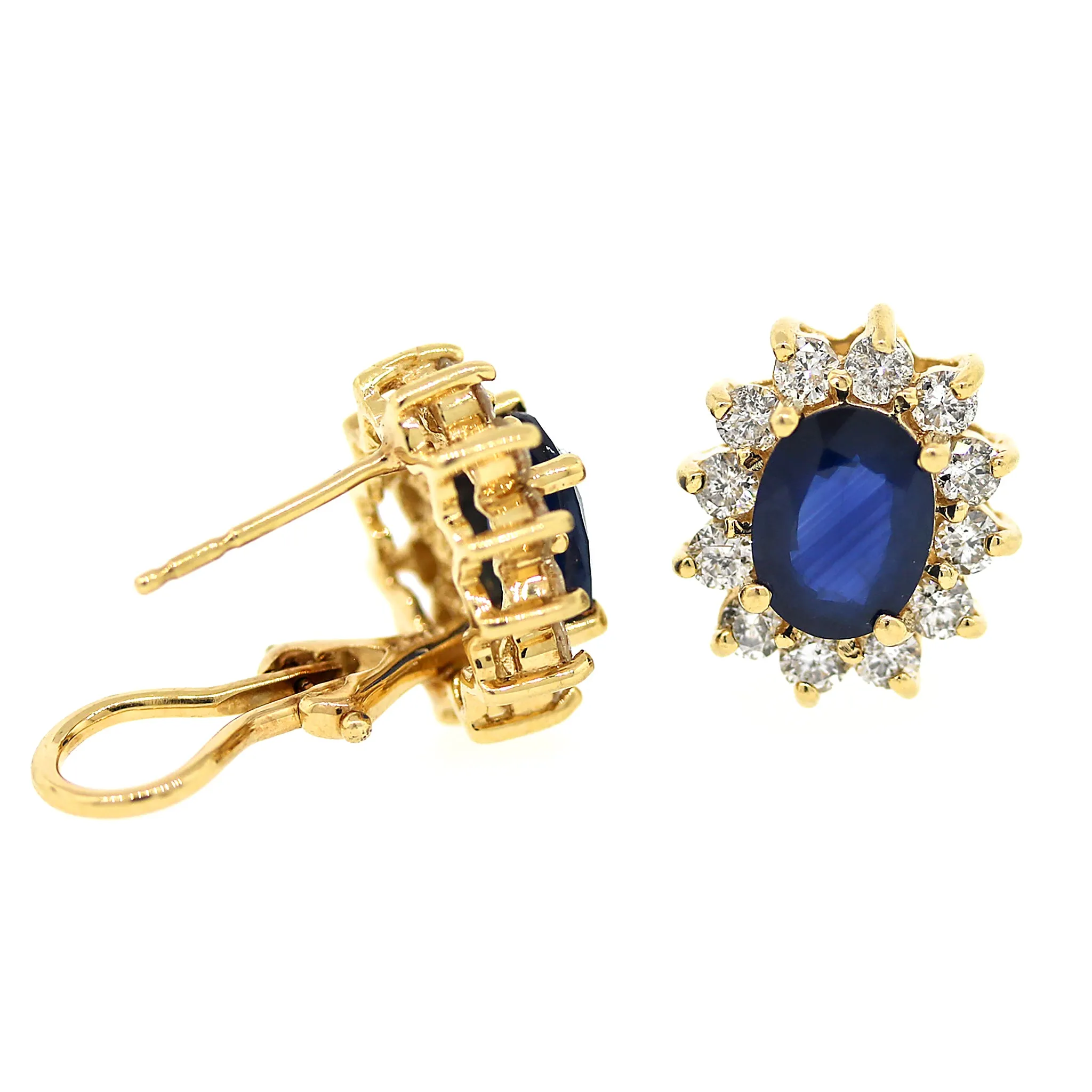 Blue Sapphire and Diamond Cluster Earrings