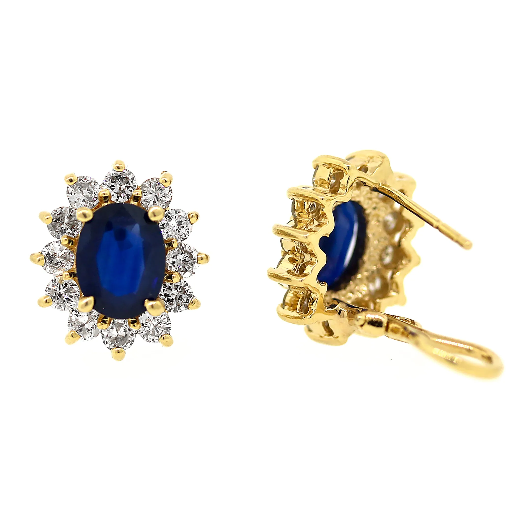 Blue Sapphire and Diamond Cluster Earrings