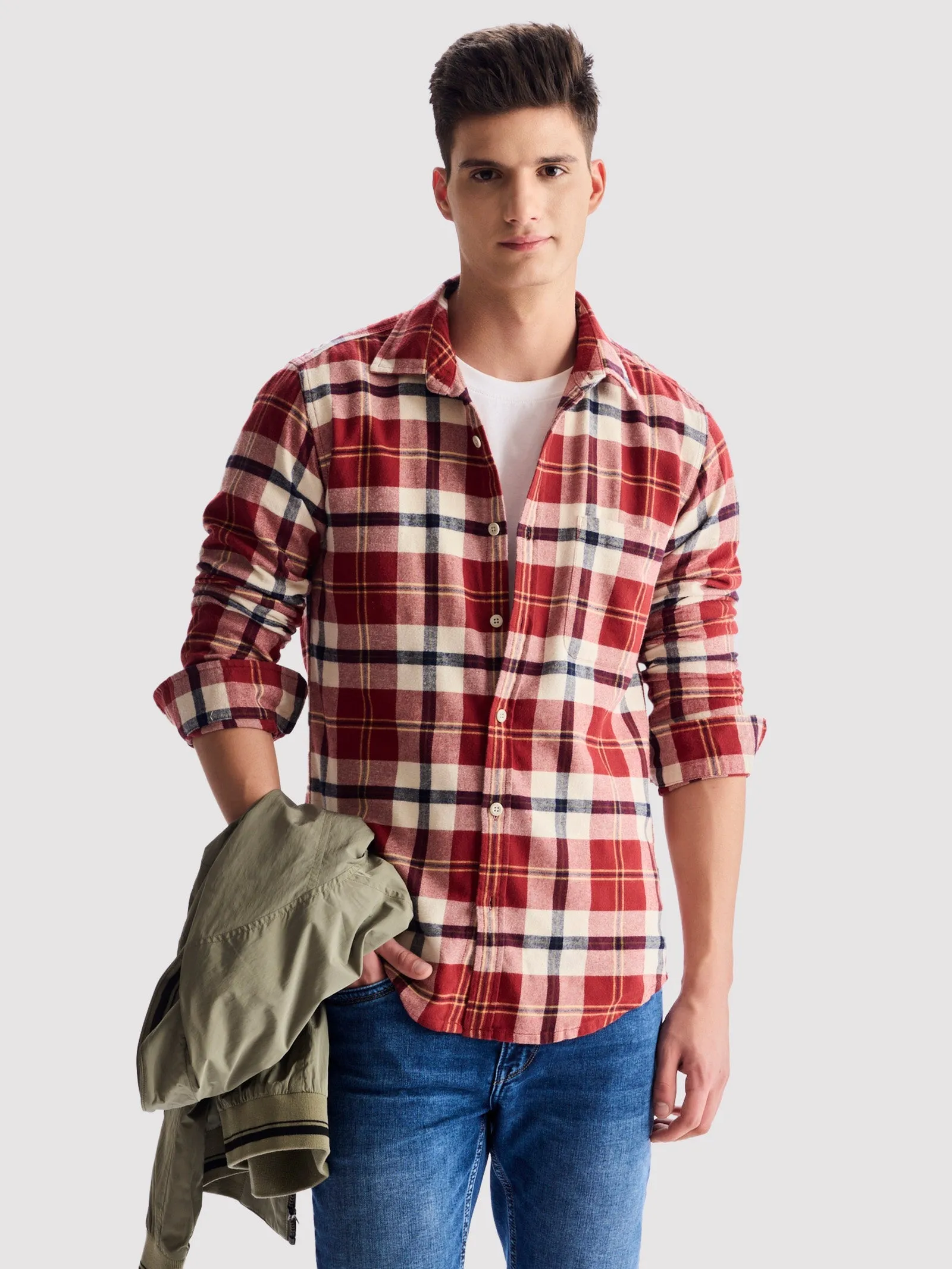 Brown Brushed Cotton Checked Shirt