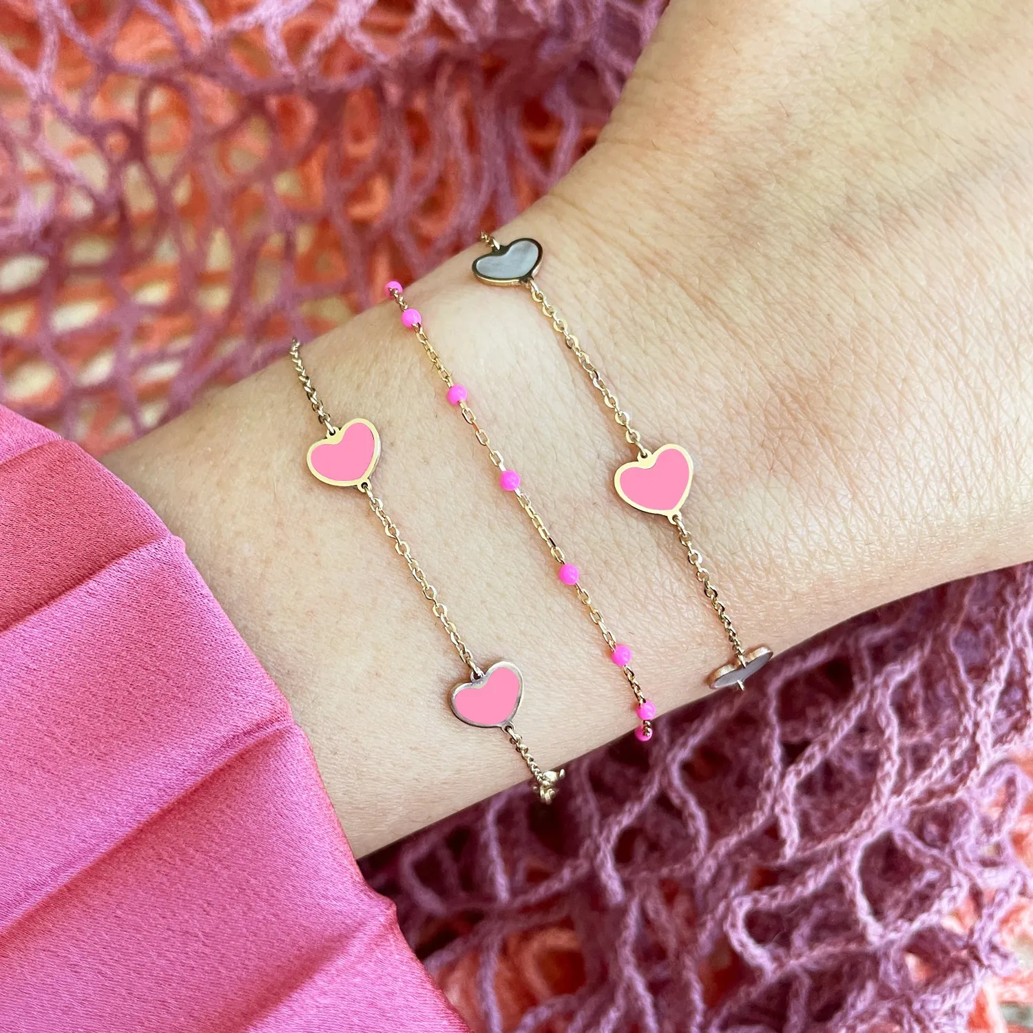 Bubblegum Pink Heart Station Bracelet