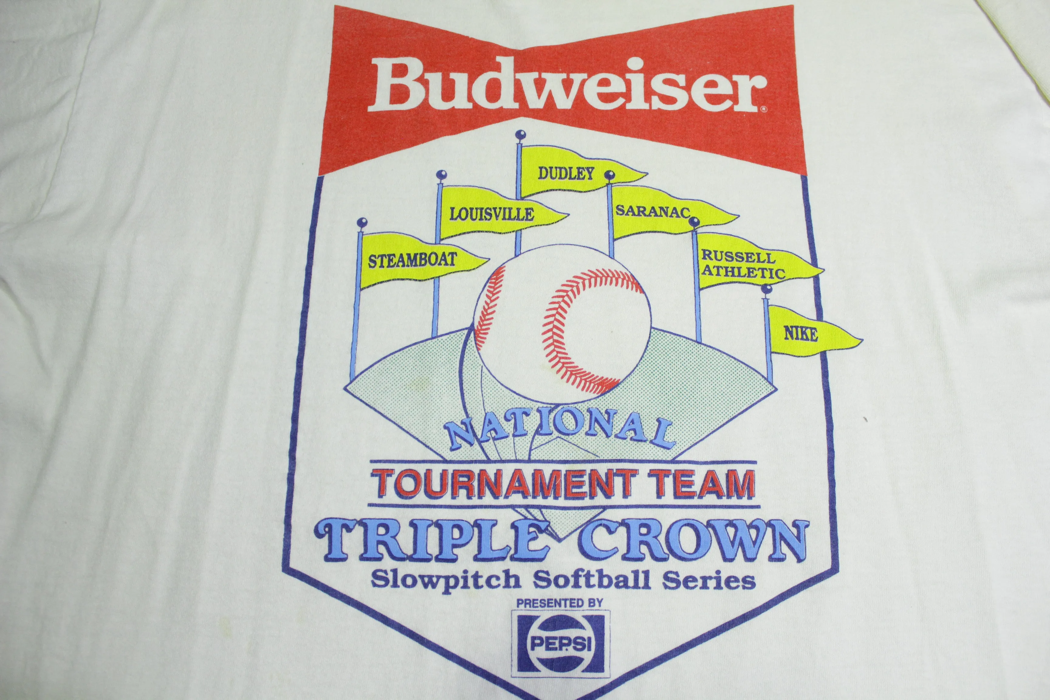 Budweiser Pepsi Nike Vintage 90's Softball Tournament Made in USA T-Shirt