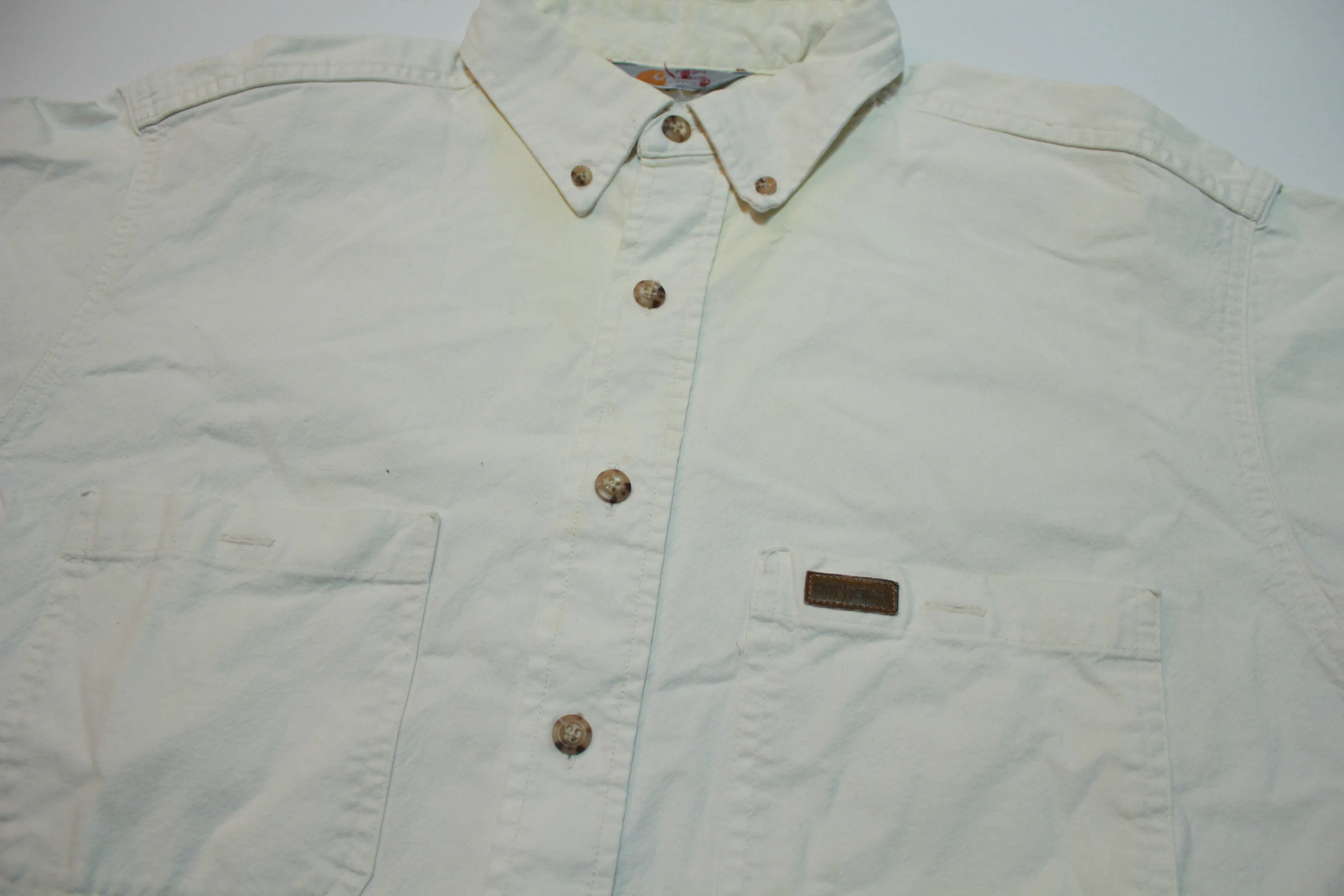 Carhartt S18 WHT Vintage 80's 90's Rugged Outdoor Wear Button Up Work Shirt