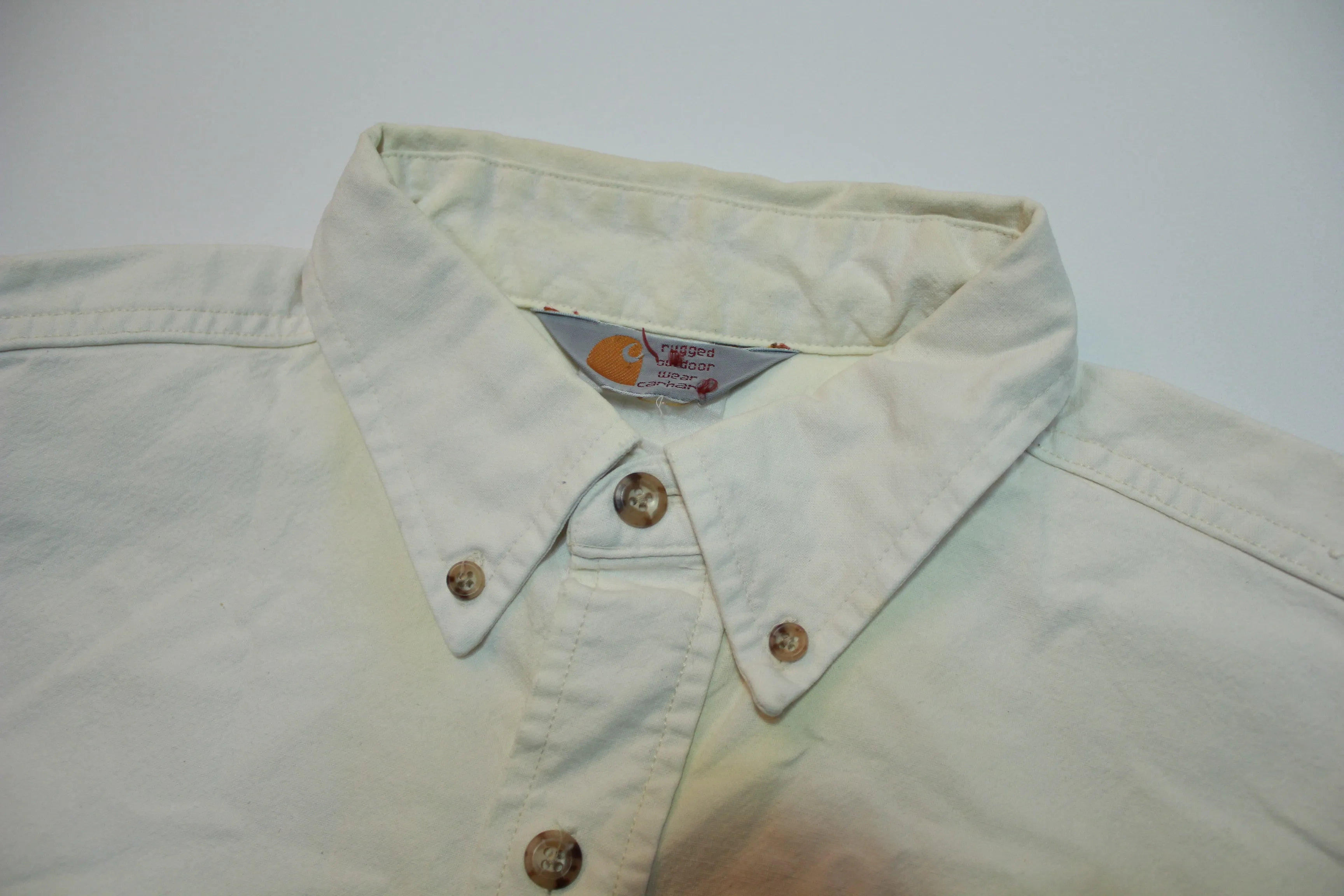 Carhartt S18 WHT Vintage 80's 90's Rugged Outdoor Wear Button Up Work Shirt