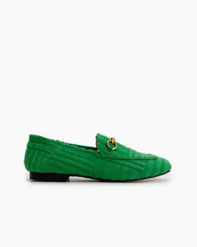 Classic Metal Buckle Green Lambswool Slip On Backless Loafers