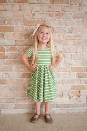 Classic Twirl Dress in Asparagus Stripe