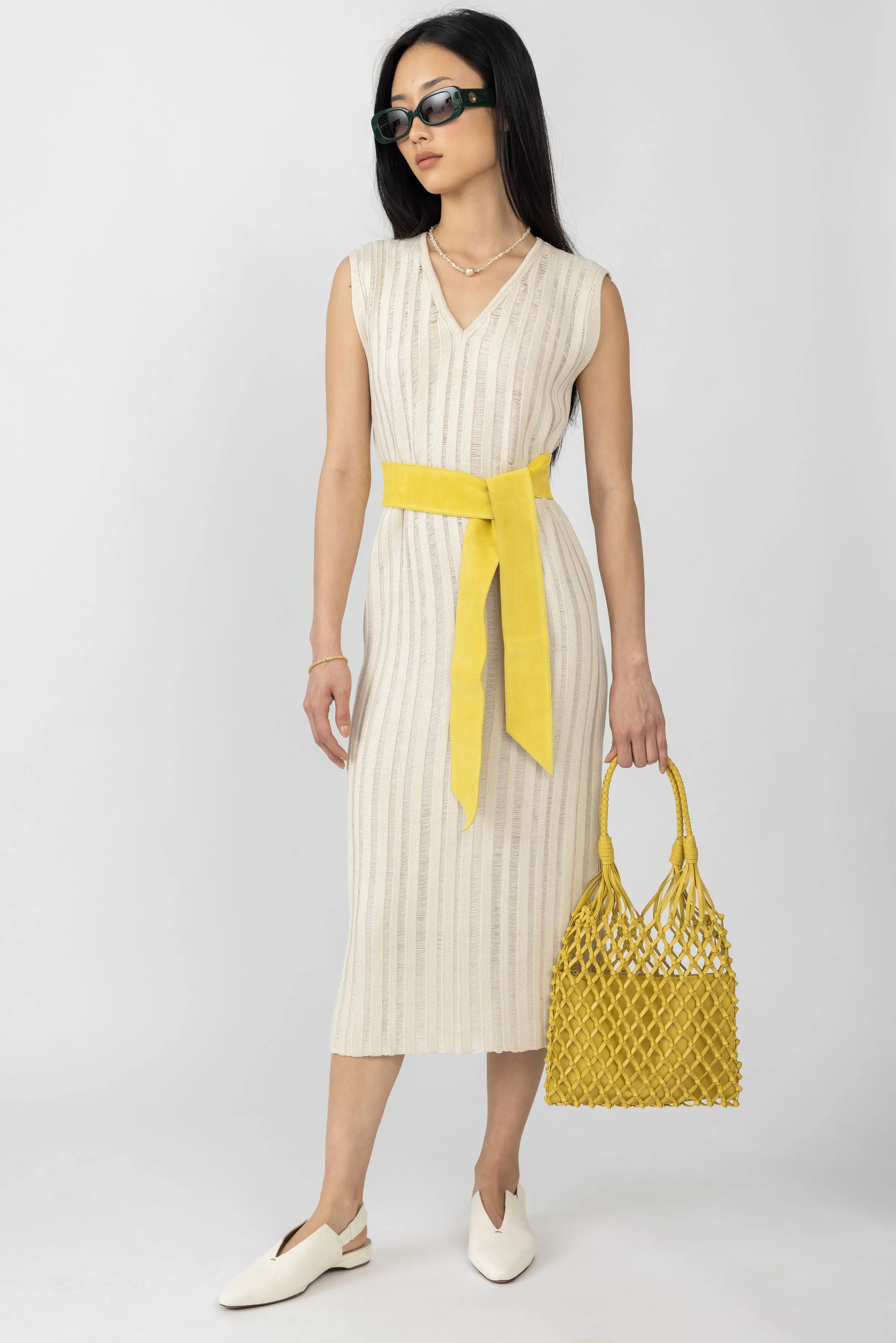 Cotton Knit Midi Dress in Ecru