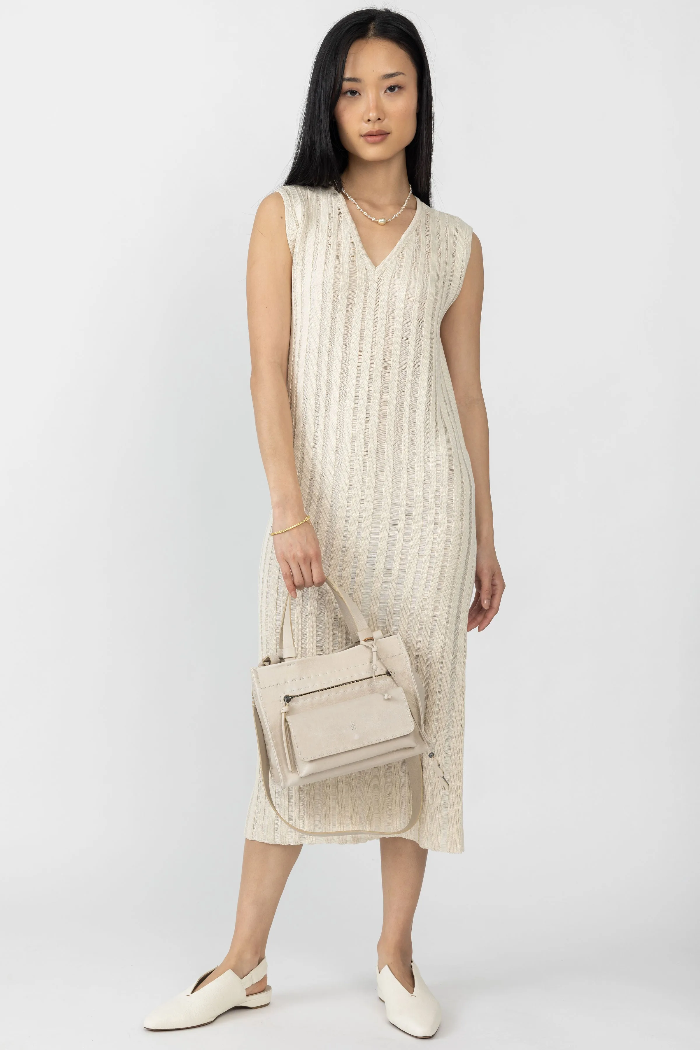 Cotton Knit Midi Dress in Ecru