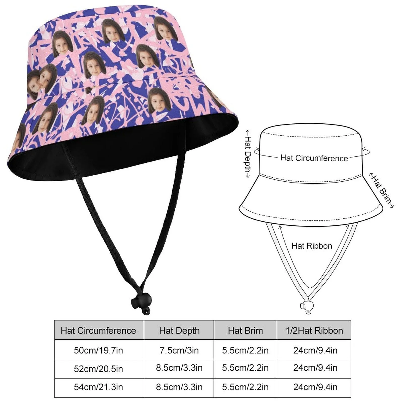 Custom Face Purple Pink Graffiti Kid's Bucket Boonie Hat