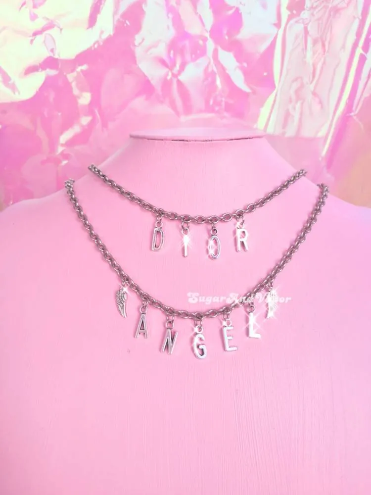 Custom Metal Letters Angel Wings Stainless Steel Choker