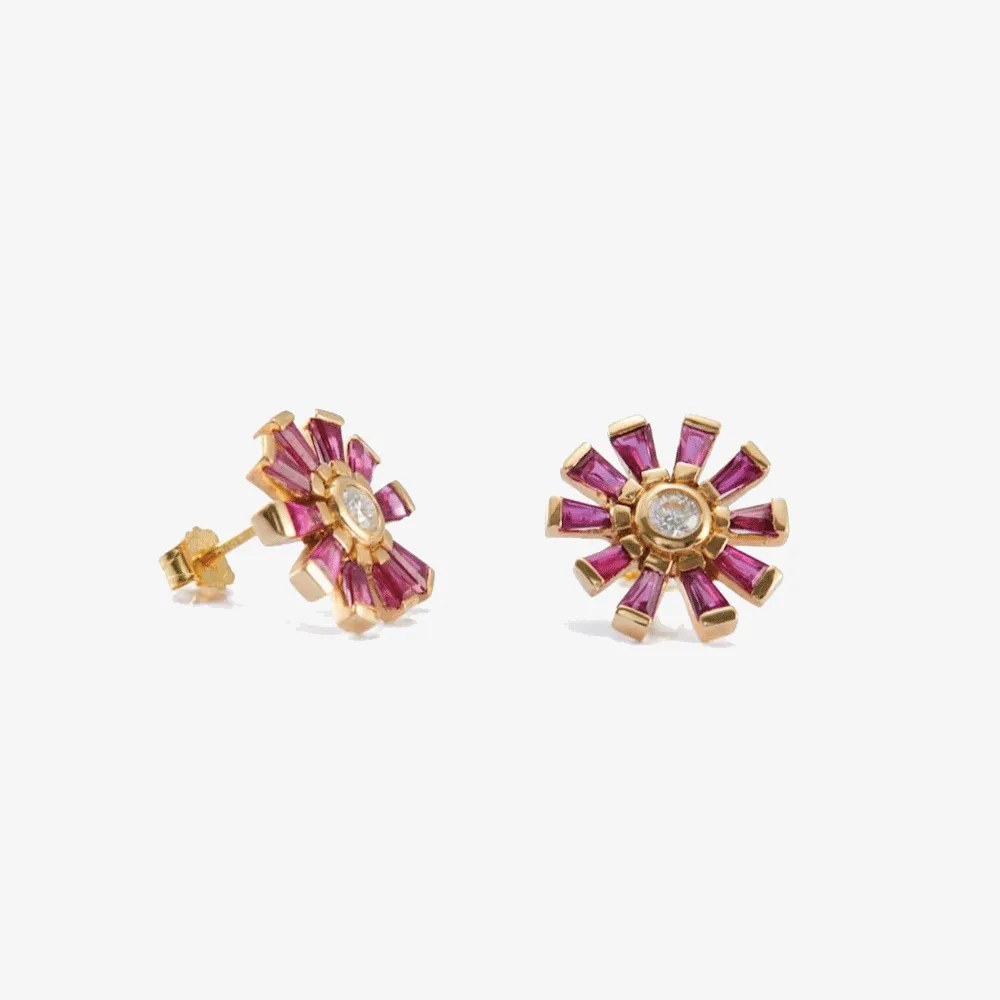 Diamond & Ruby Daisy Earrings