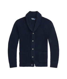 Distressed Linen-cotton Shawl Cardigan - Navy