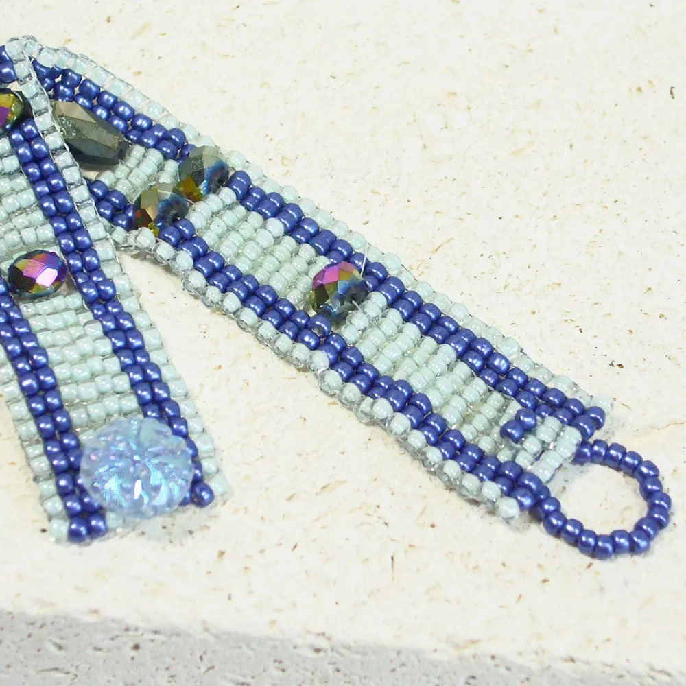 Edvina  Blue Loom Woven Seed Bead Bracelet