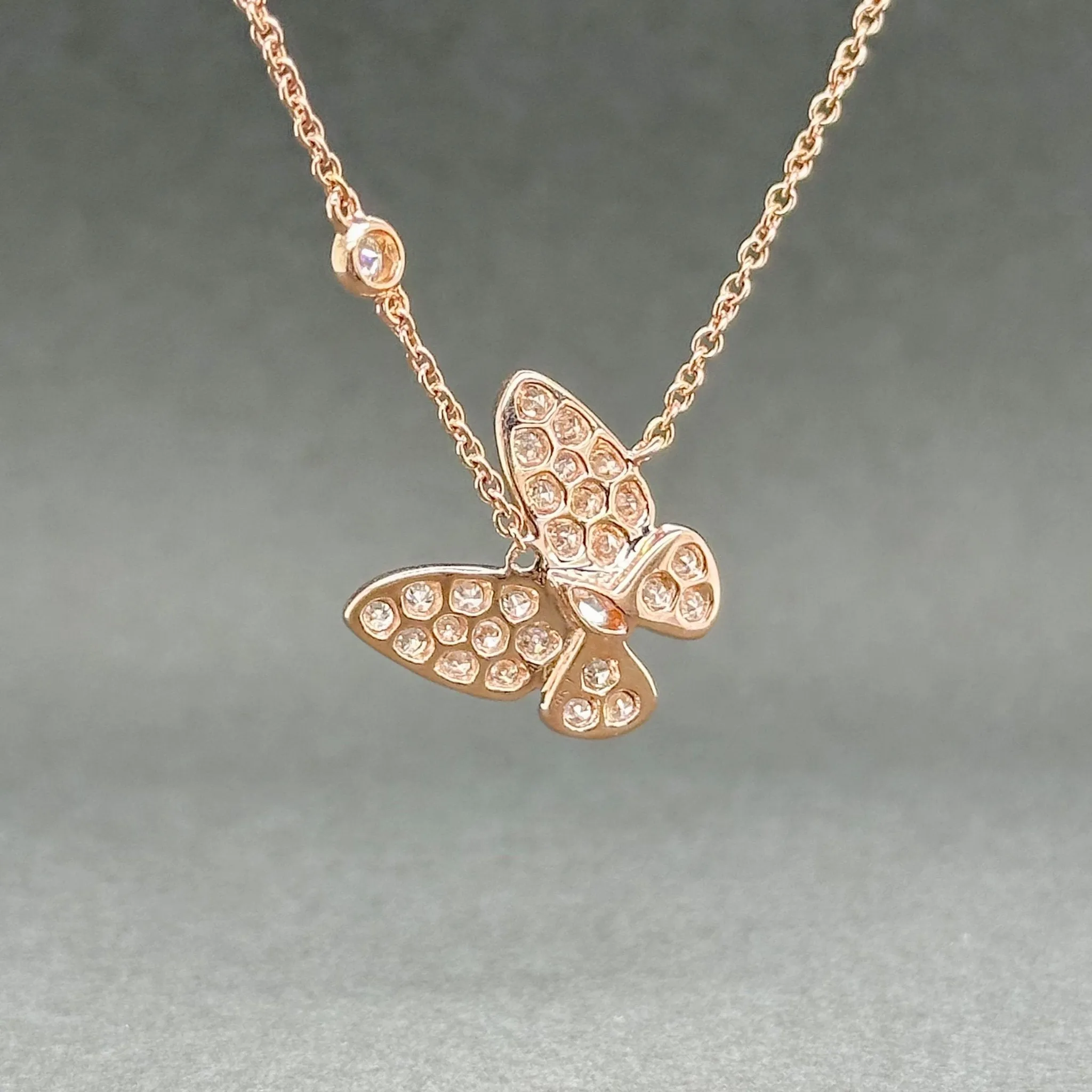 Estate 14K R Gold 0.67ctw G/SI1-I1 Diamond Butterfly Necklace