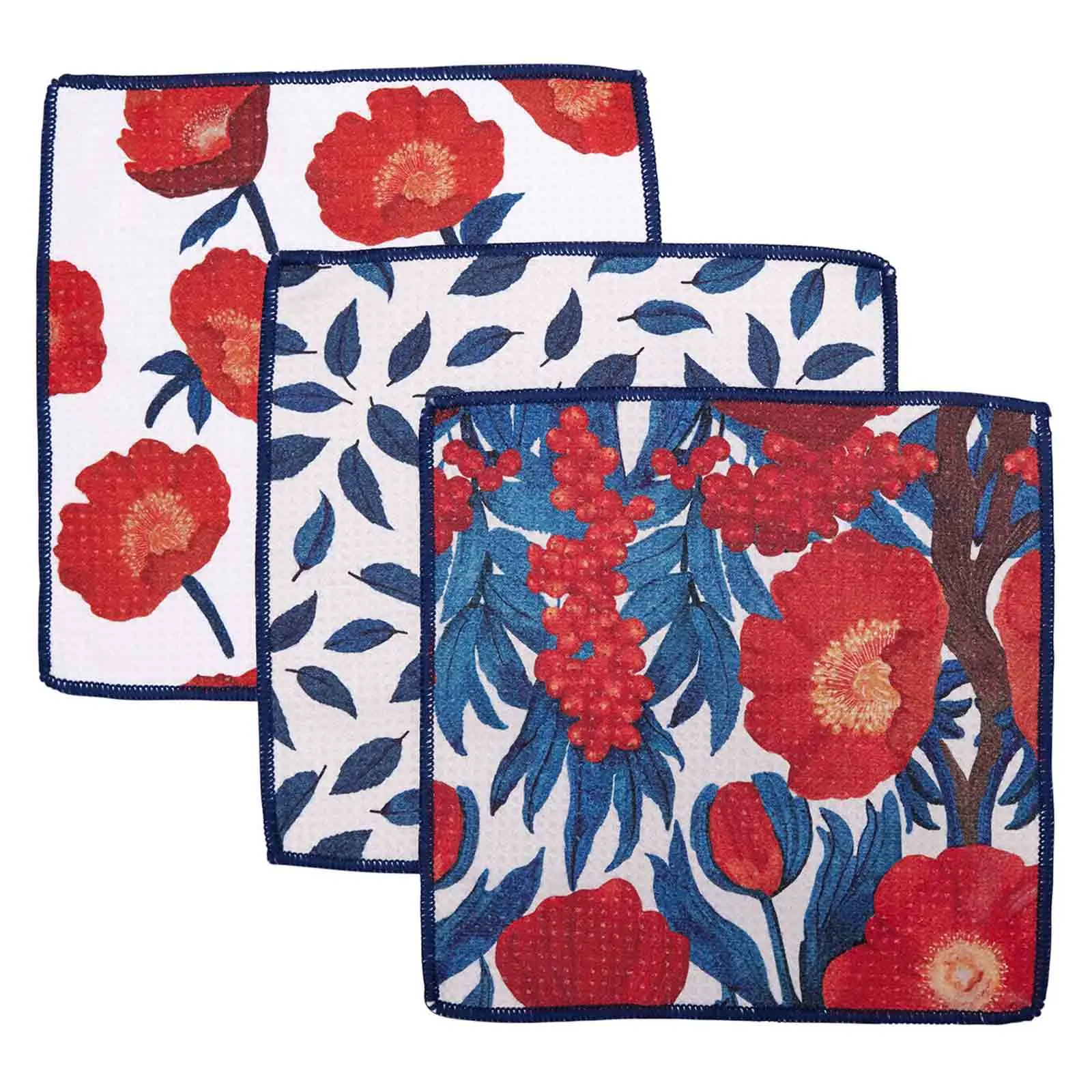 Icelandic Poppies blu Kitchen Dish Cloths (Set of 3)