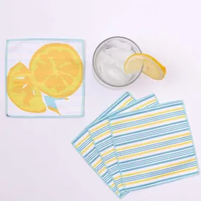 Lemon Slices blu Kitchen Reusable Cocktail Napkins (Set of 8)