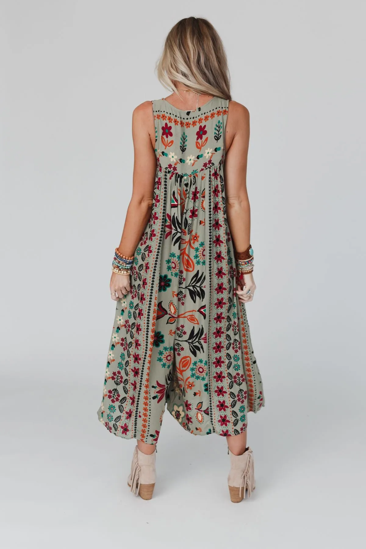 Leona Floral Printed Jumpsuit - Sage