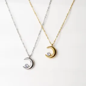 Lili Solitaire Moon Pendant Necklace