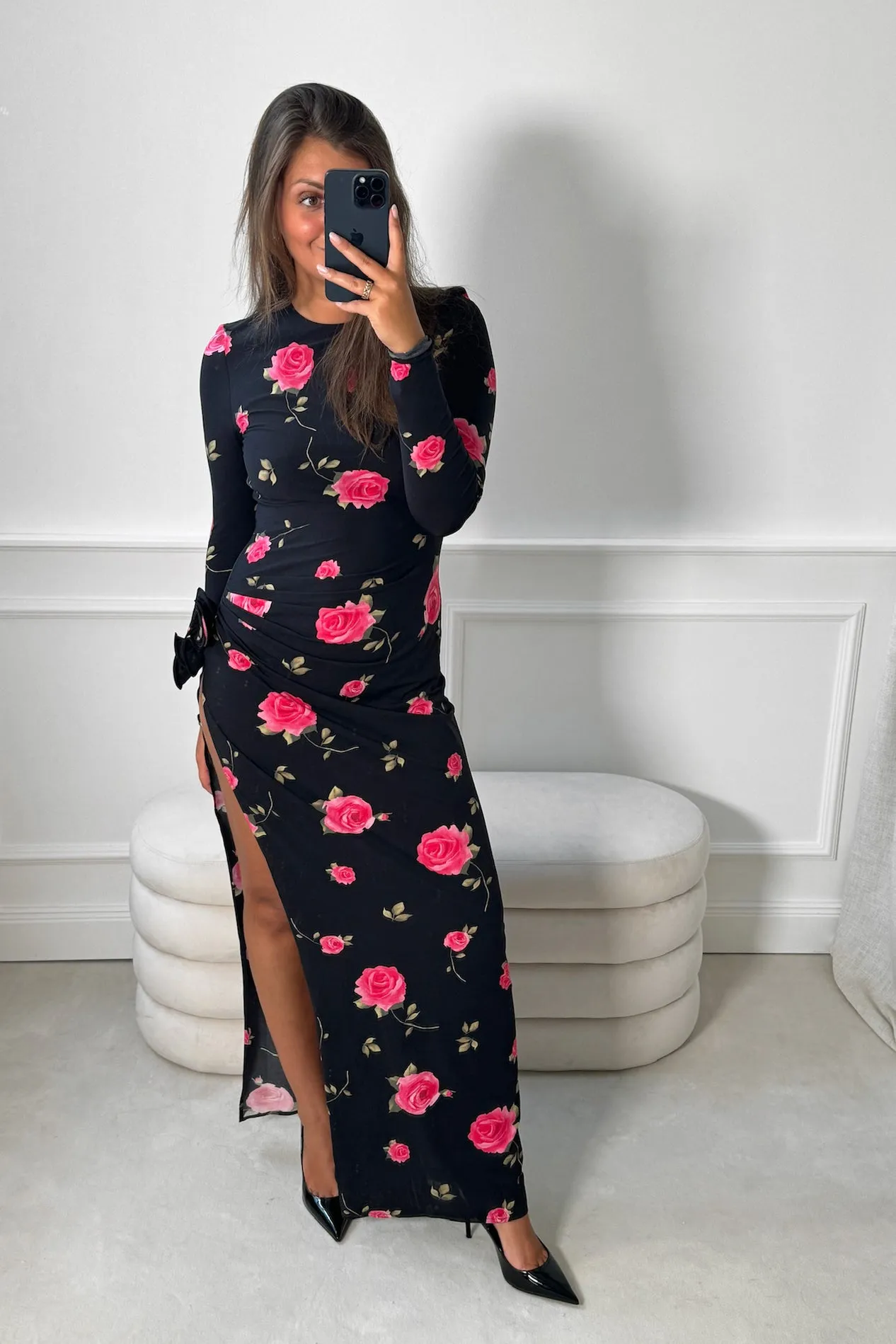 Midikleid in Black Floral