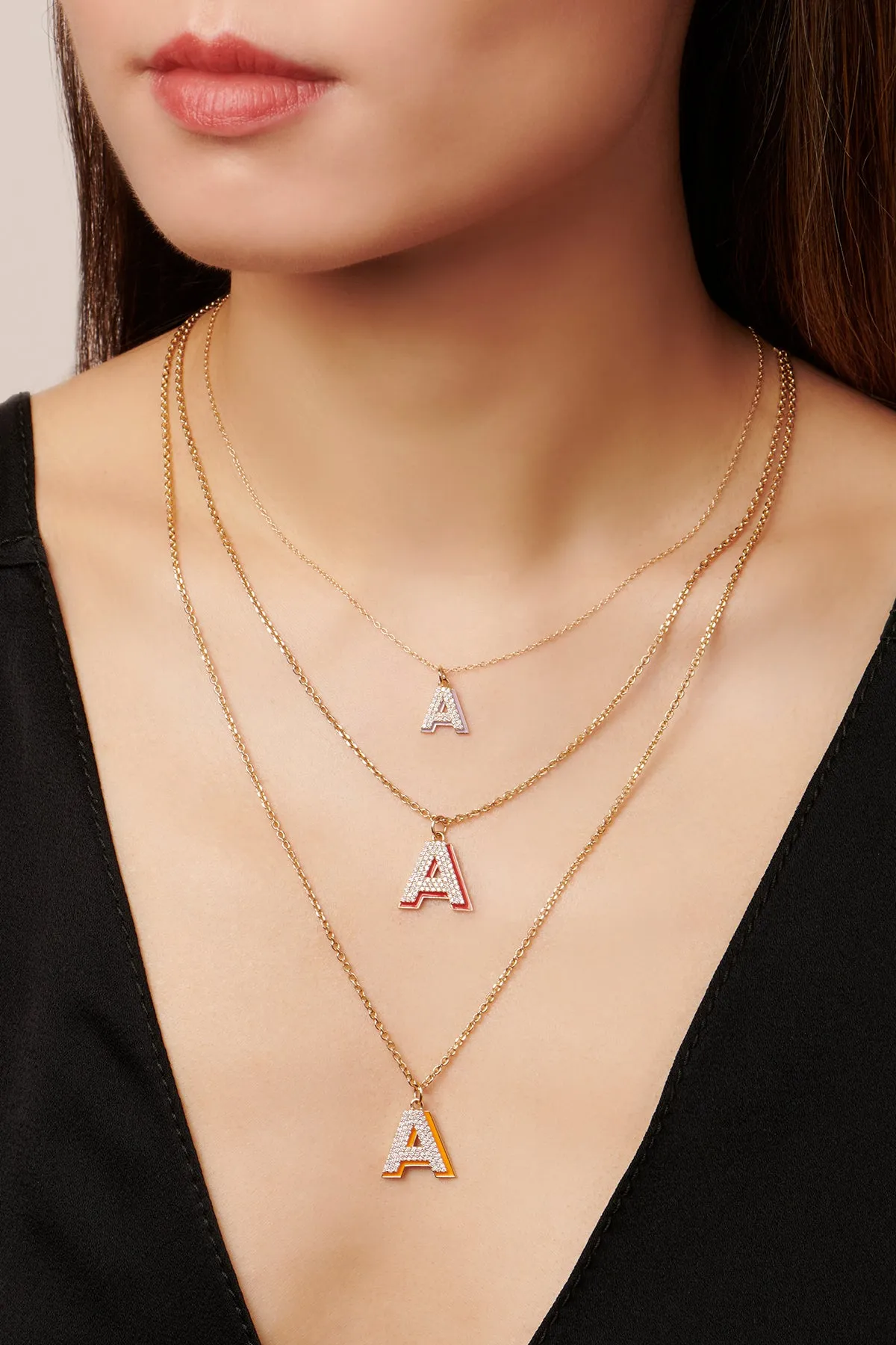 Mini Diamond Letter with Enamel Shadow Necklace