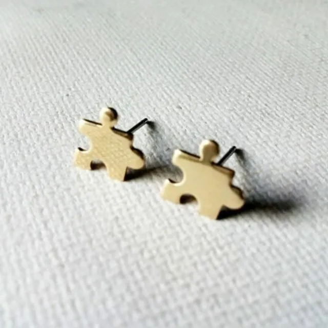 Pakutee Ornaments Fashionable Unique Delicate Silver Autism Consciousness Jigsaw Symbols Pendant Earrings Female Ornaments