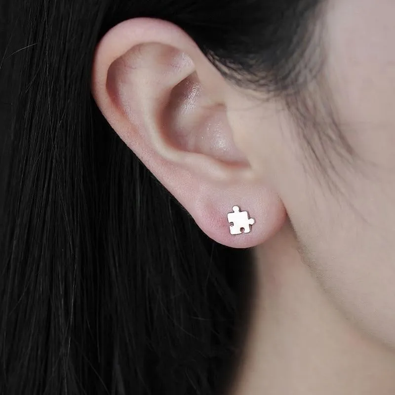 Pakutee Ornaments Fashionable Unique Delicate Silver Autism Consciousness Jigsaw Symbols Pendant Earrings Female Ornaments