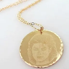 Photo engraving Pendant Necklace - Custom Picture engraved Disc Necklace