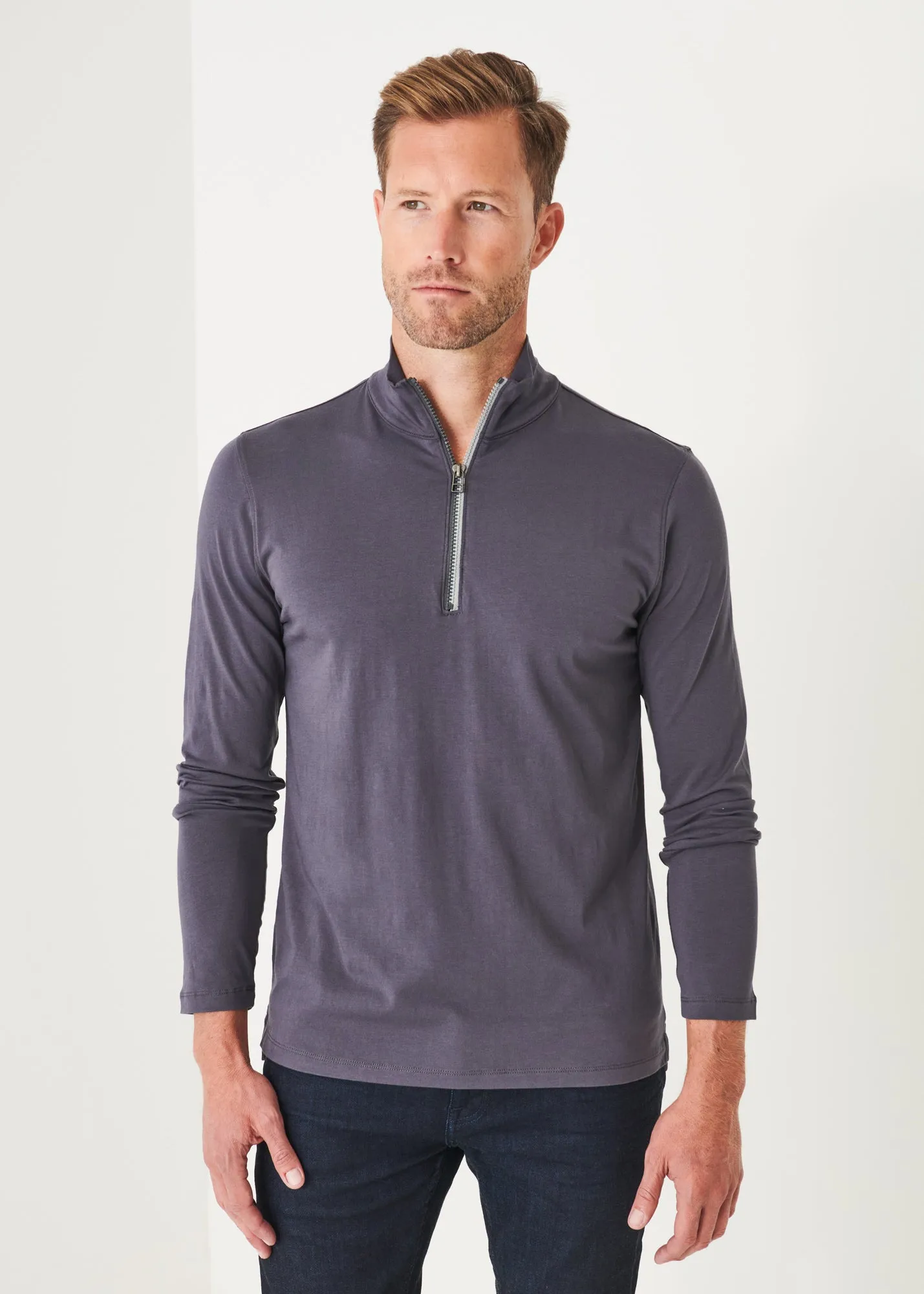 PIMA COTTON STRETCH ZIP MOCK