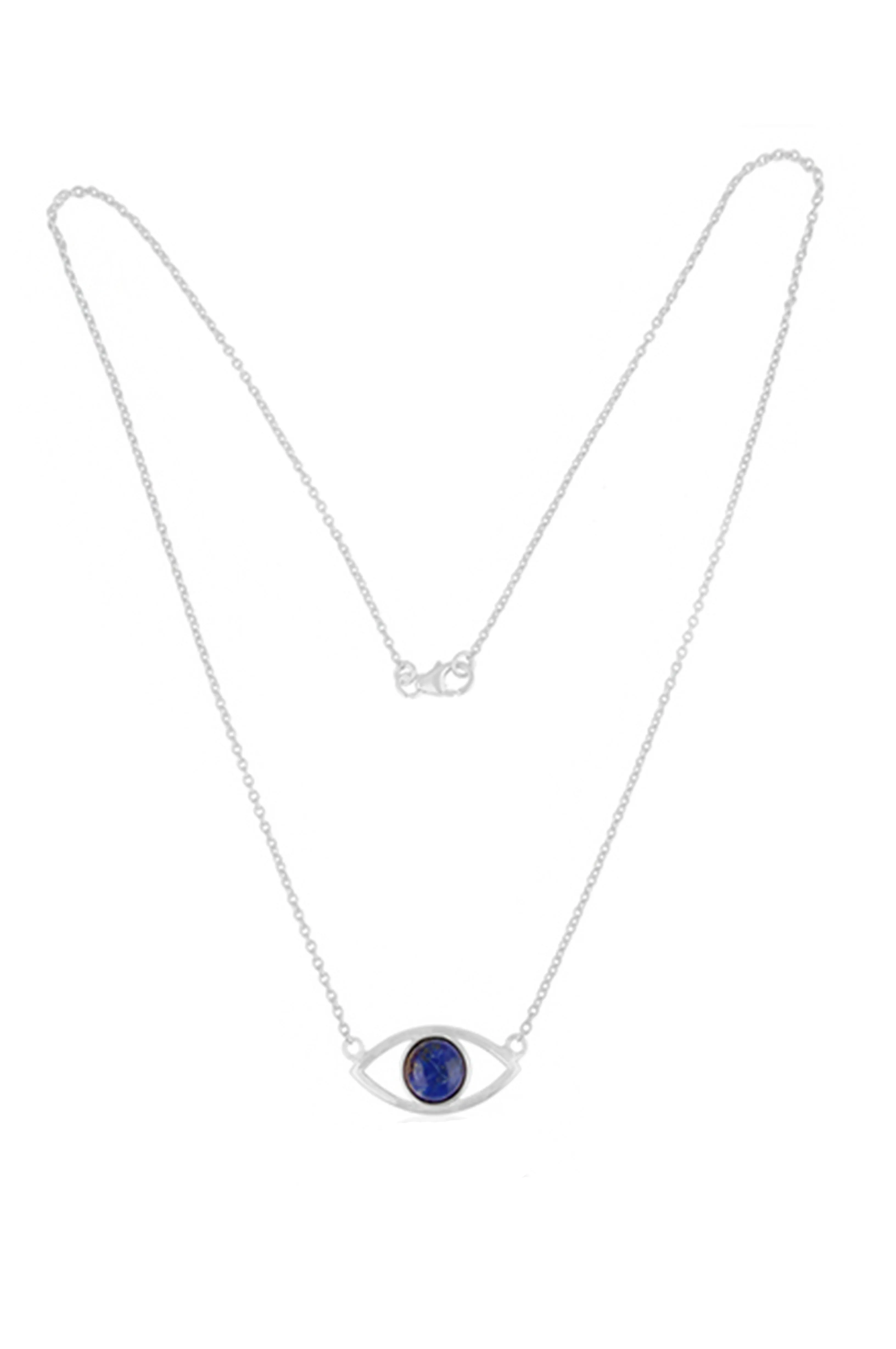 Protective Lapiz Silver Evil Eye Sterling Silver Pendant Chain Necklace