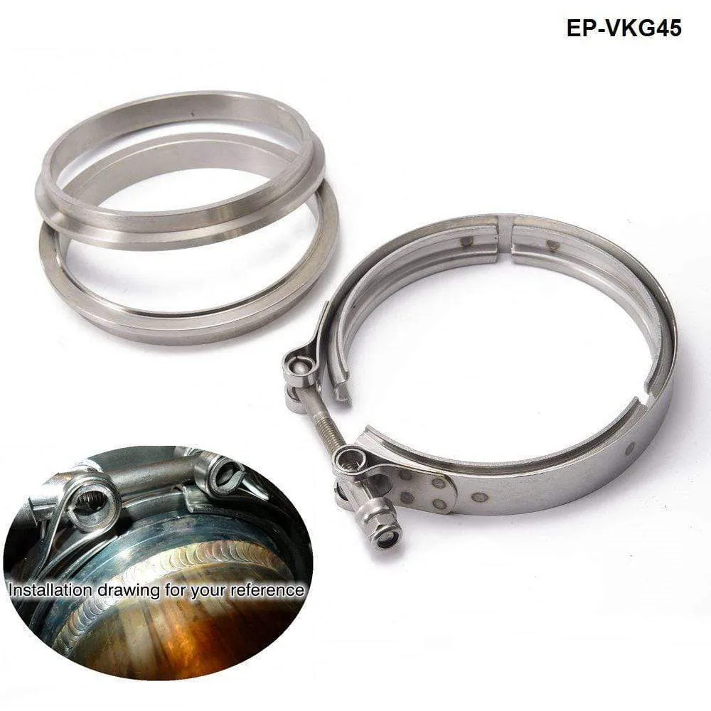 Racing Car T304 Stainless Steel V Band Clamp Flange Assembly For Exhaust Turbo Wastegate  4.5 OD Pipe EP-VKG45