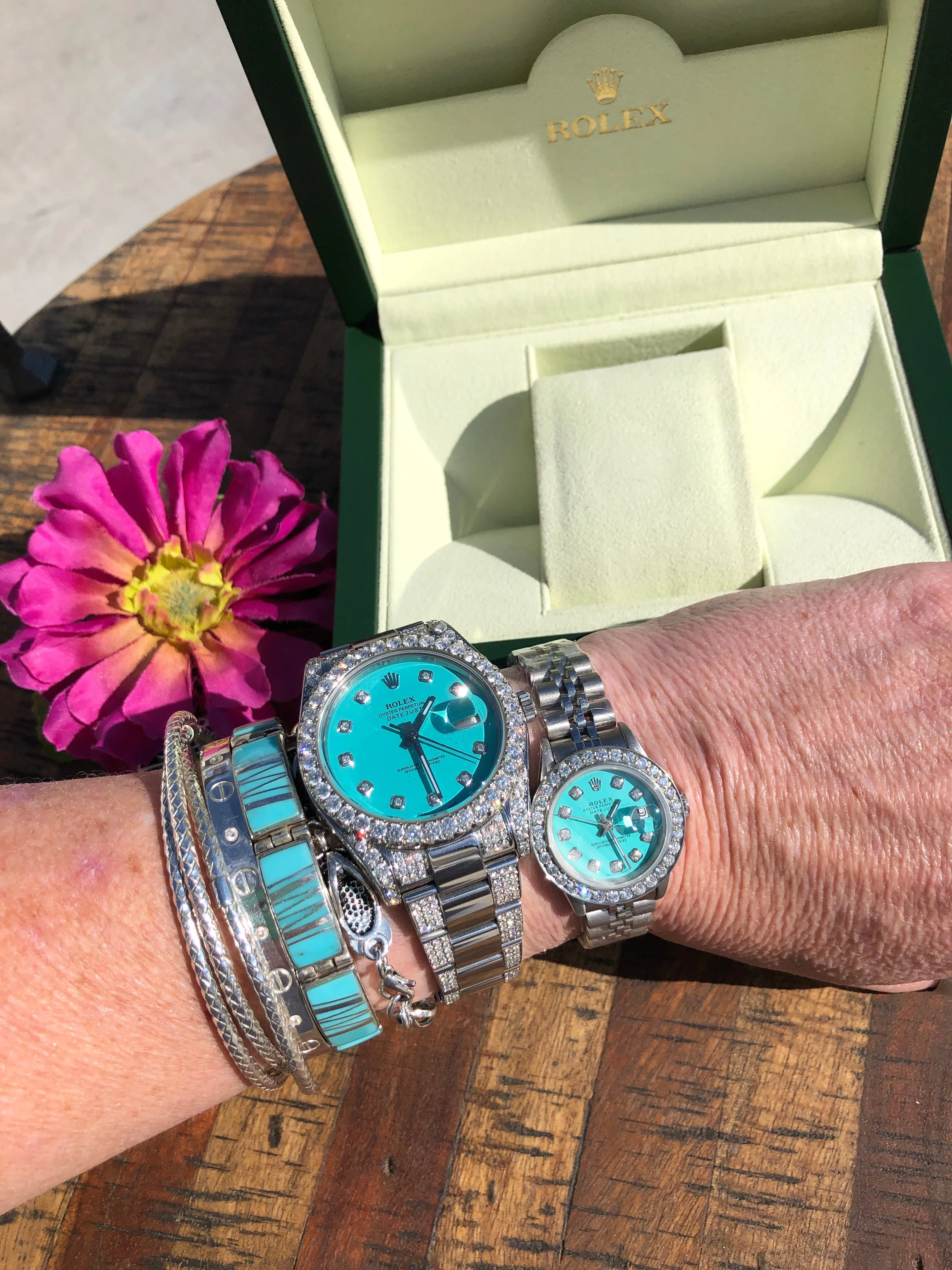 Refurbished/Pre-Owned Custom Women's "Turquoise" Rolex Watch