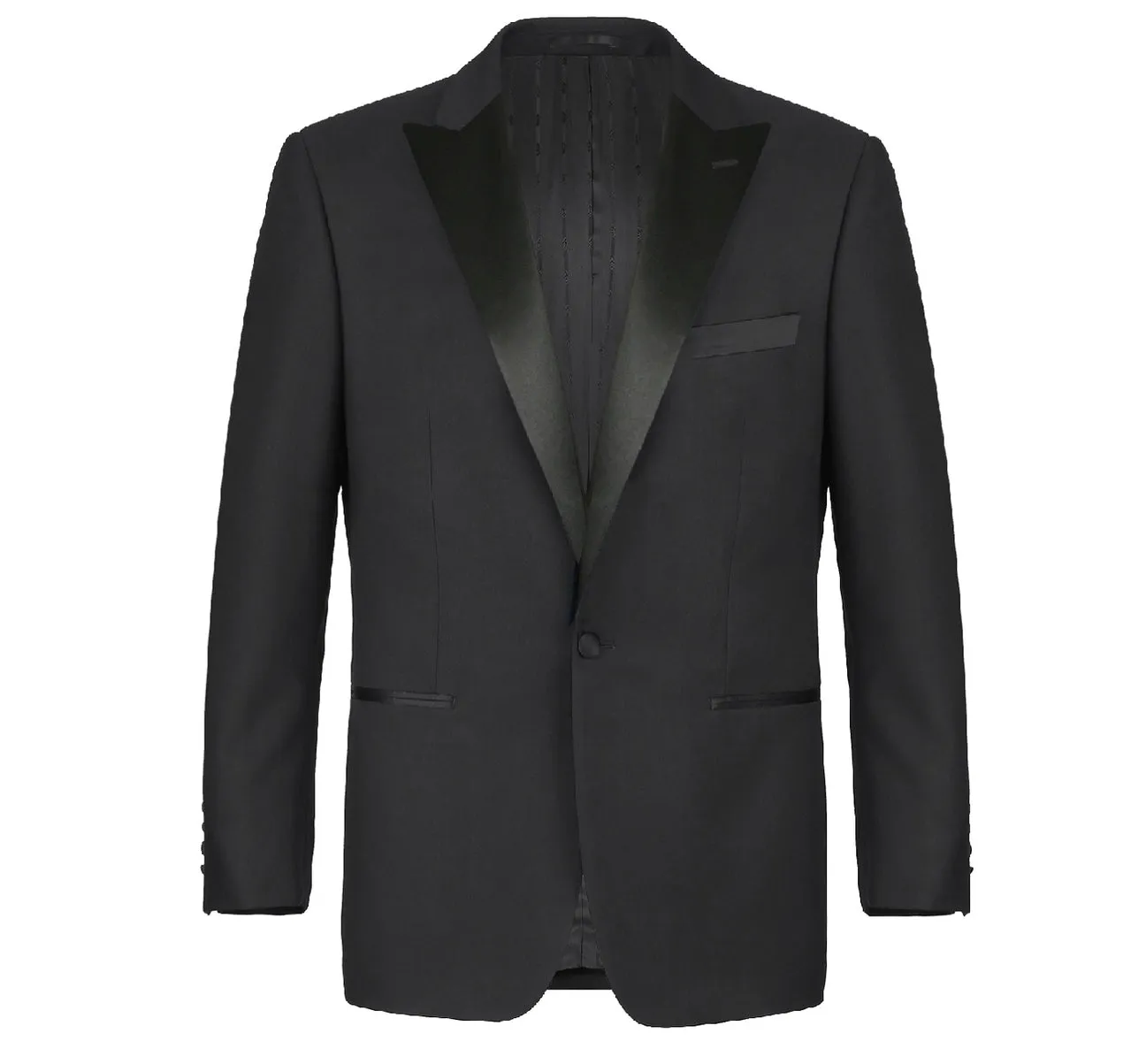 RENOIR Slim Fit Black Tuxedo Peak Lapel Dress Suit 201-1