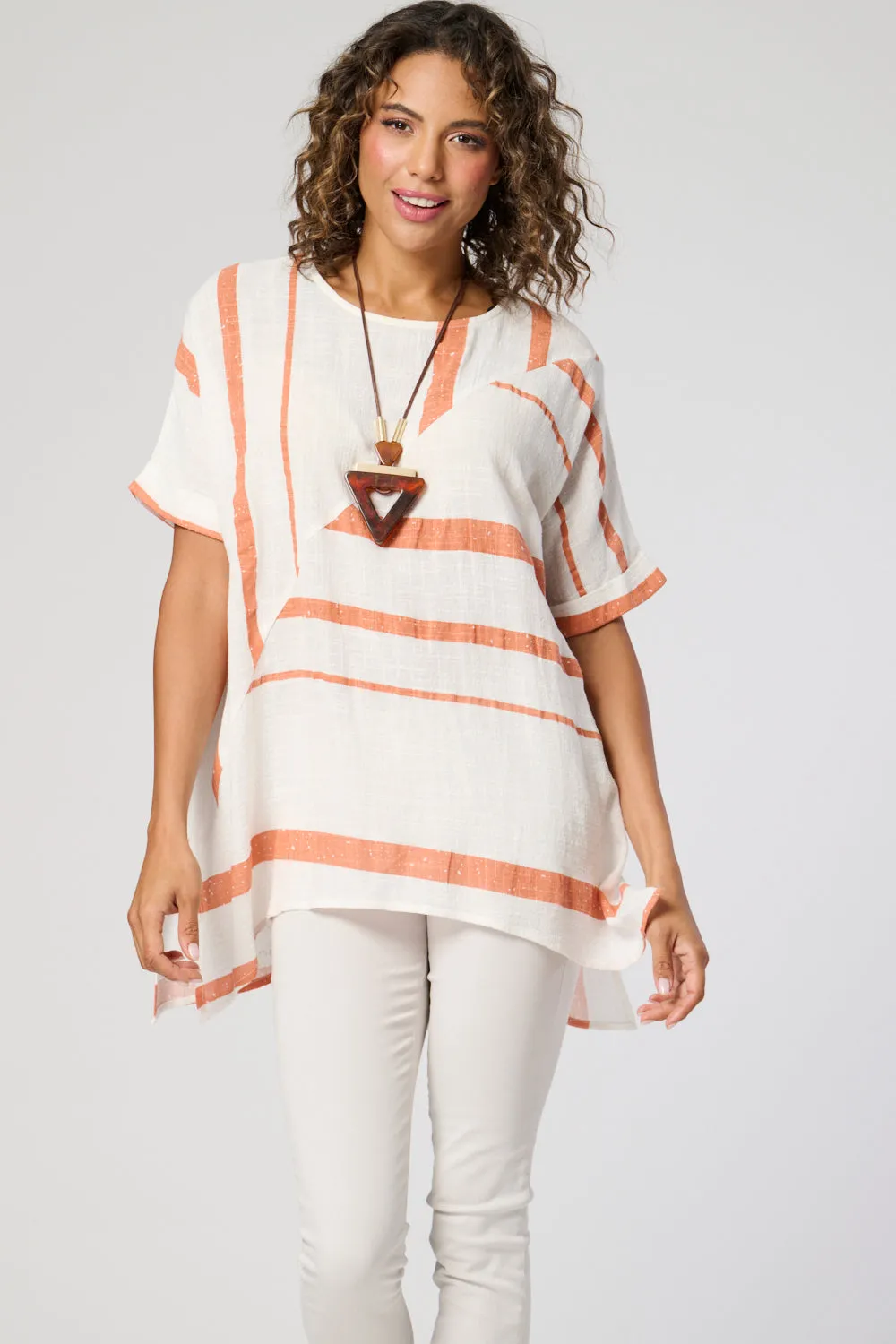 Saloos Diagonal Seam Cotton Top with Necklace