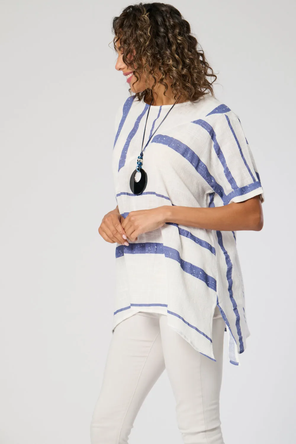 Saloos Diagonal Seam Cotton Top with Necklace