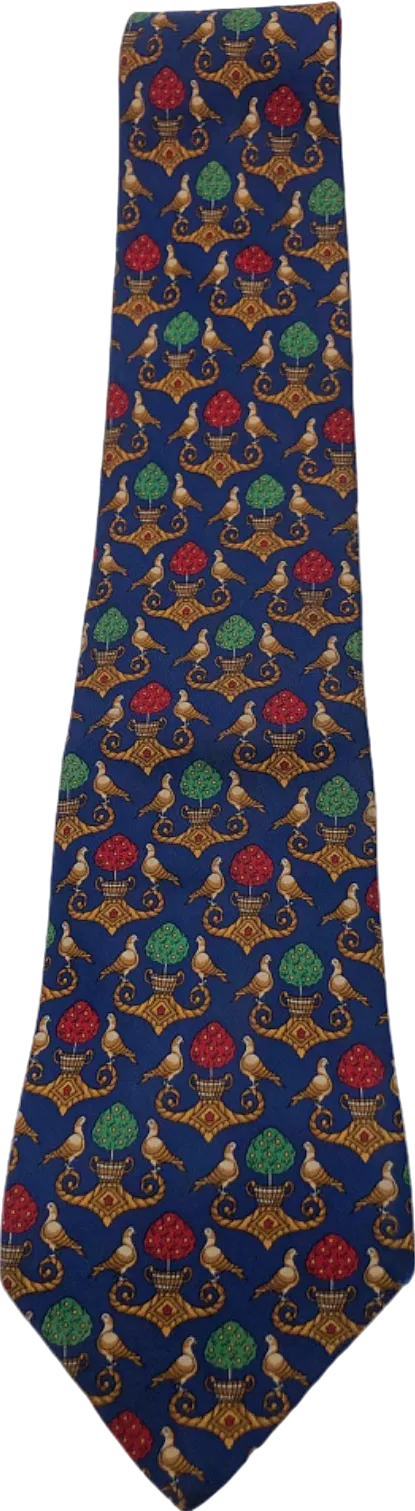 Salvatore Ferragamo Blue Floral Patterned Silk Tie